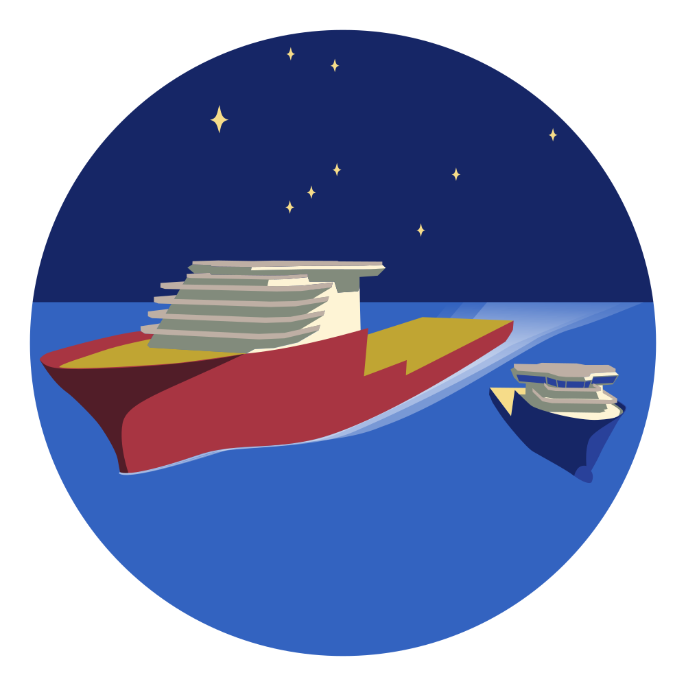 illustration montrant deux bateaux sous une nuit étoilée